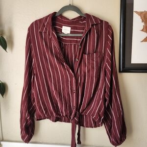 American Eagle Outfitters Maroon Striped Button-Down Shirt